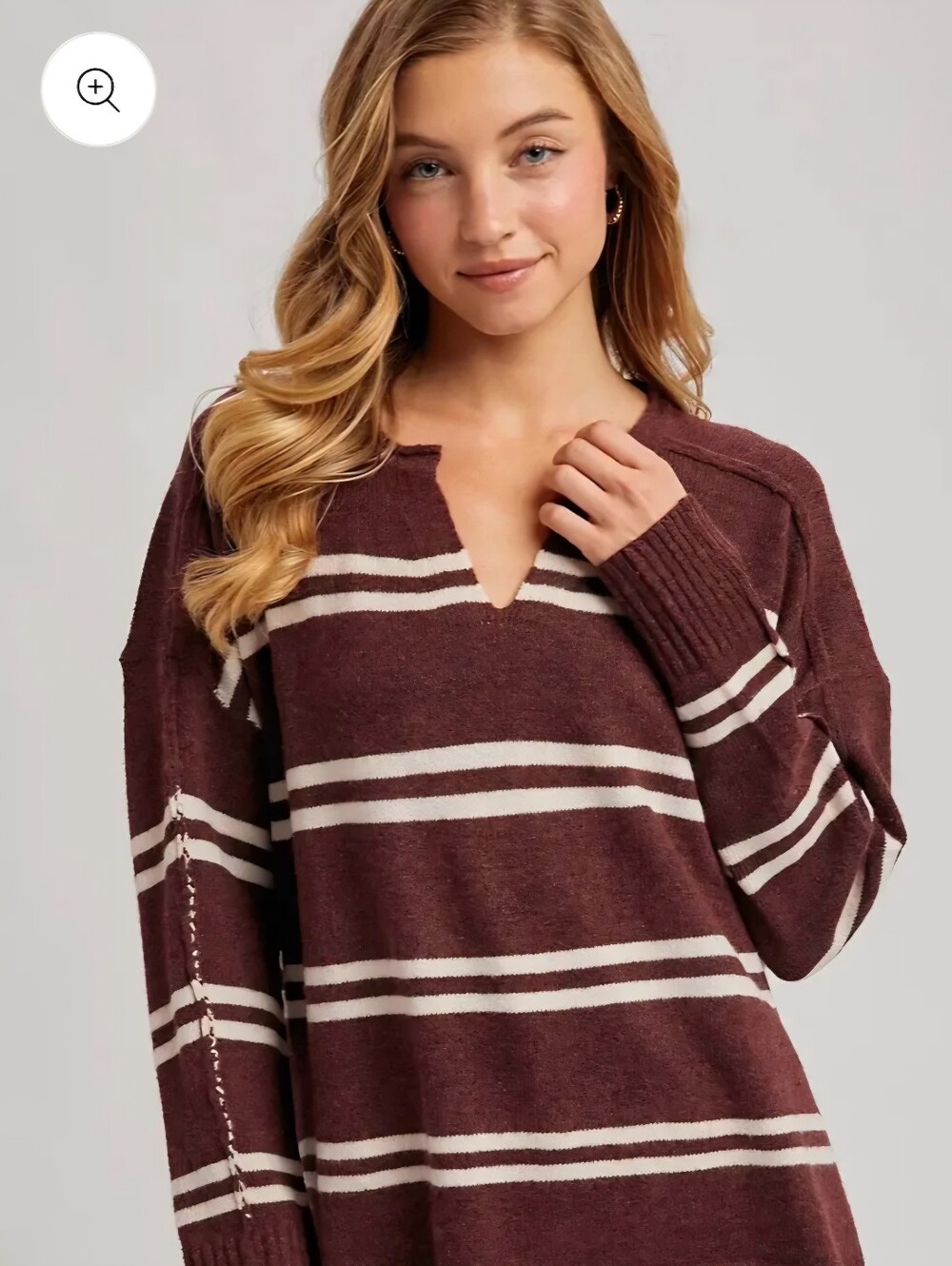 Bluivy Notch-Neck Striped Knit Sweater - Picture 3 of 9
